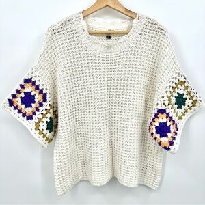 Universal Thread Crochet Granny Square Sweater Womens XXL Cottagecore Boho Boxy